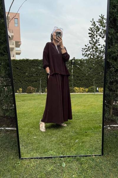 Aerobin Kumaş Fermuarlı Takım Acı Kahve