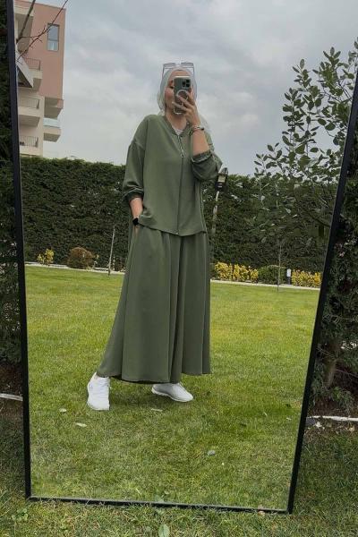 Aerobin Kumaş Fermuarlı Takım Haki