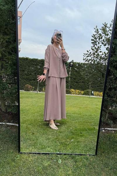 Aerobin Kumaş Fermuarlı Takım Vizon