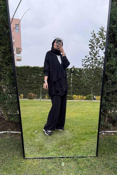 Airobin Kapşonlu Fermuarlı Takım Siyah