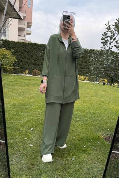 Airobin Kapşonlu Fermuarlı Takım Haki