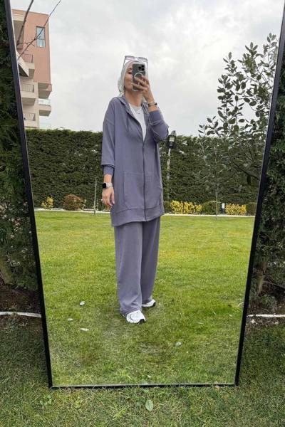 Airobin Kapşonlu Fermuarlı Takım Gri