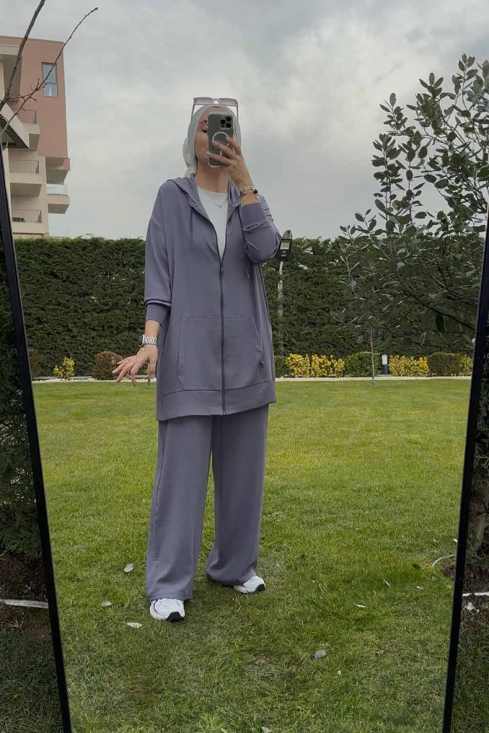 Airobin Kapşonlu Fermuarlı Takım Gri