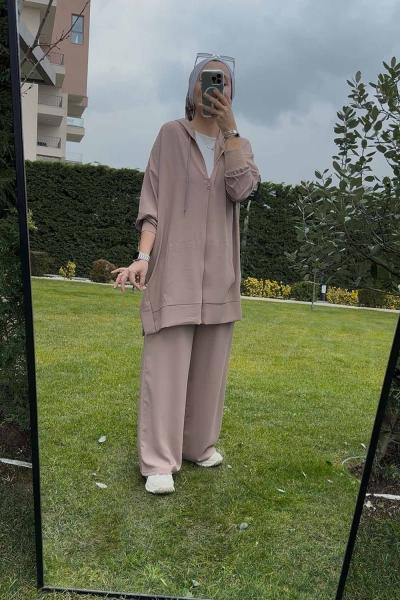 Airobin Kapşonlu Fermuarlı Takım bej