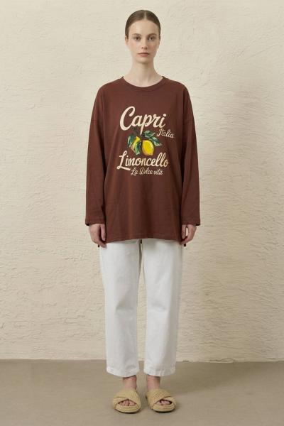 Capri Uzun Kol Tshirt-Kahverengi-MRW 1854