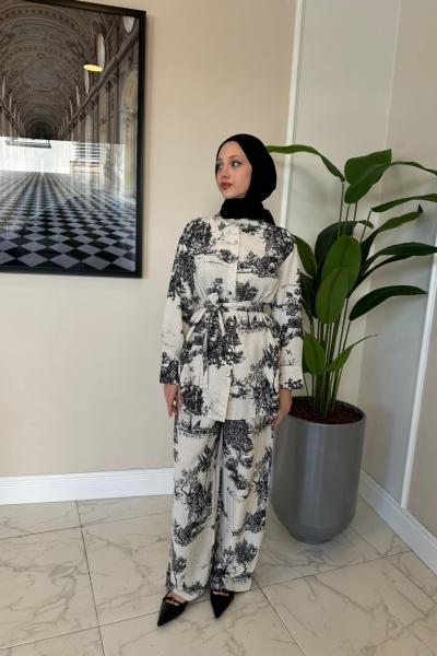 Desenli Qatar Takım-Siyah