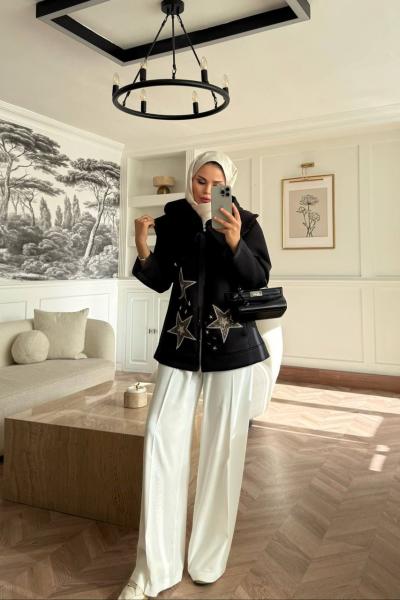 Bebe yakalı sweatshirt tunik siyah