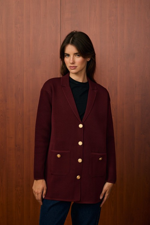 Blazer Triko Ceket Bordo