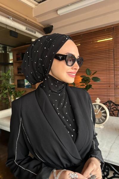 Brilliant taşlı bone siyah