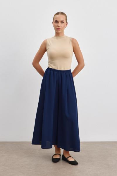 Double Krep Kumaşlı Geniş Paça Pantolon Lacivert