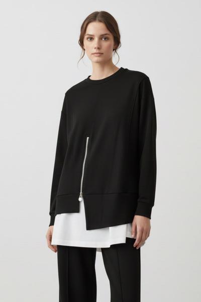 Fermuar Detaylı Takım Siyah