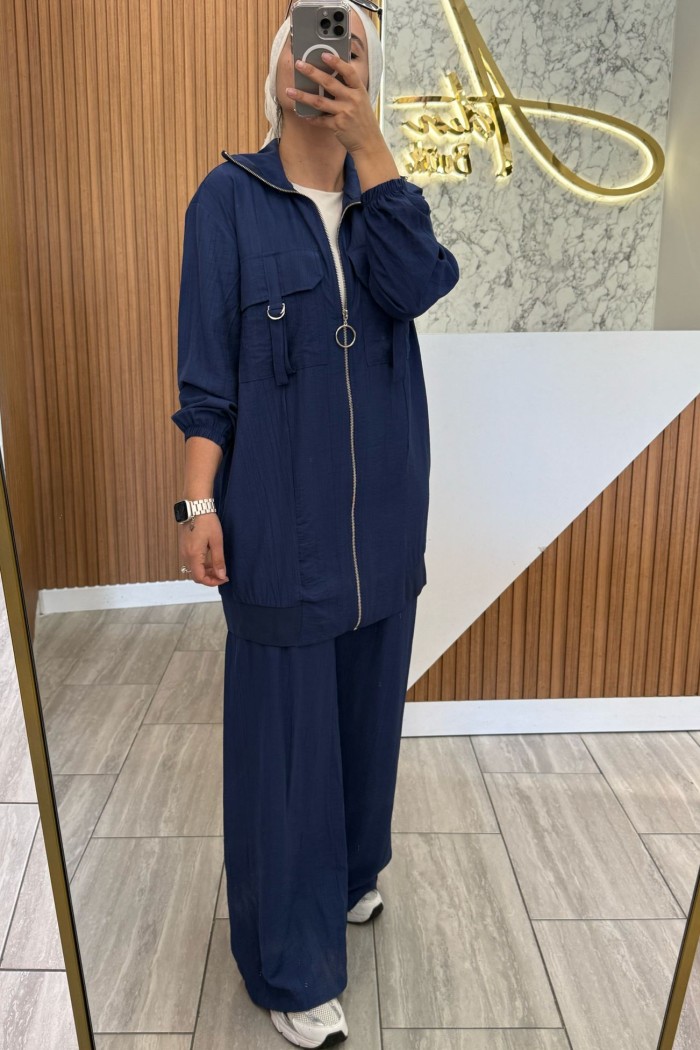 Fermuarlı krep takım indigo