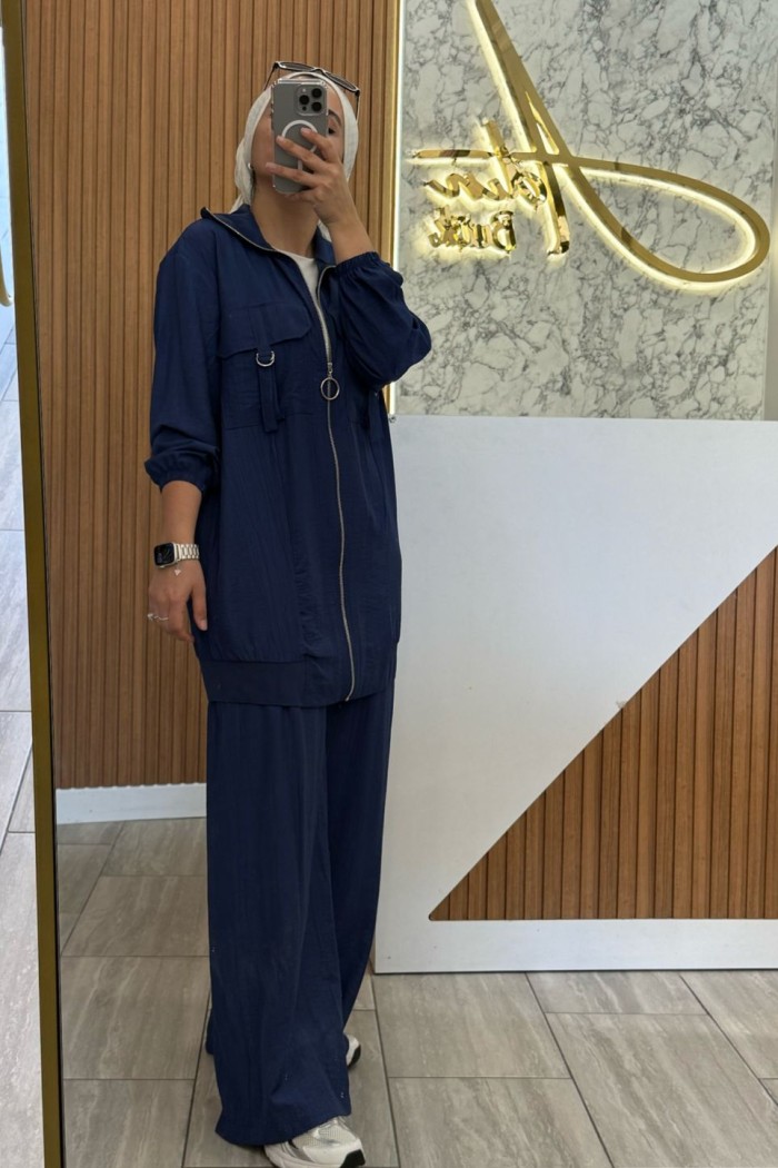 Fermuarlı krep takım indigo