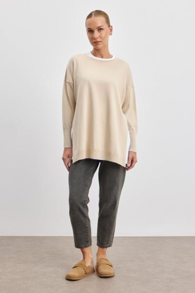 İkili İçlikli Merserize Tunik Bej