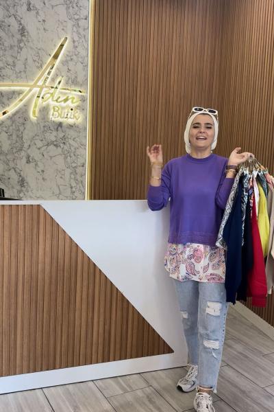 Krep İçlikli Triko Mor