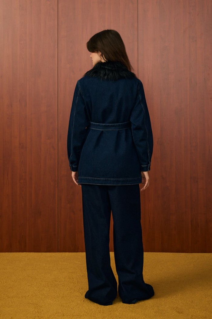 Kürk Denim Ceket-Lacivert-MRW-1565