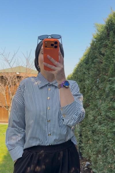 Merwishop çizgili gömlek siyah