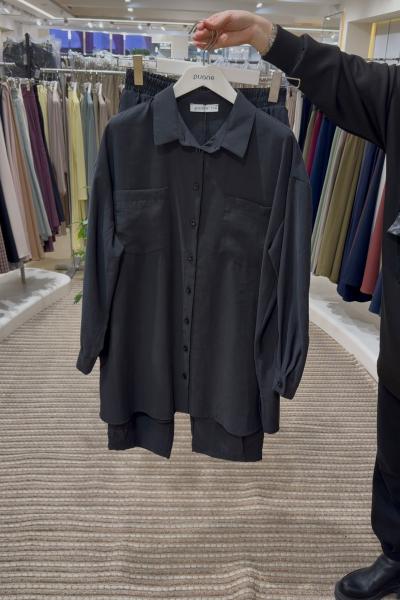 Puanne Cepli ve Düğmeli Takım Siyah