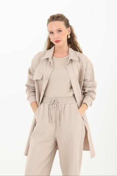 Puanne Channel Kot Takım Bej