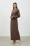 Puanne düğme detaylı elbise kahverengi