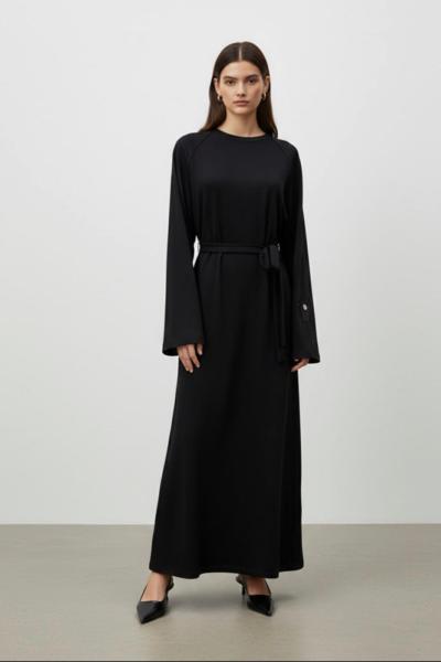 Puanne düğme detaylı elbise siyah