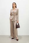 Puanne düğme detaylı ipek kupra takım bej