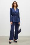 Puanne düğme detaylı ipek kupra takım lacivert
