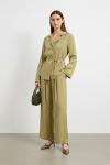 Puanne düğme detaylı ipek kupra takım olive