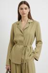 Puanne düğme detaylı ipek kupra takım olive
