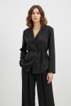 Puanne düğme detaylı ipek kupra takım siyah