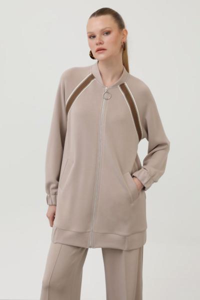 Puanne fermuarlı modal pamuk takım bej