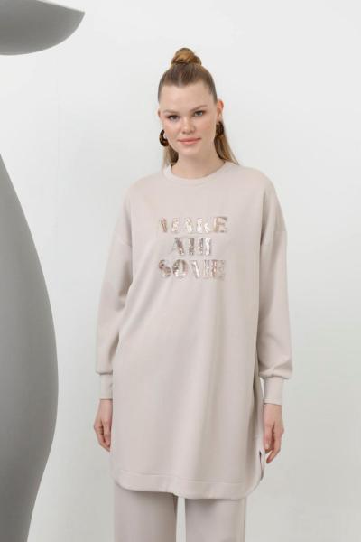 Puanne Pul payet detaylı takım bej