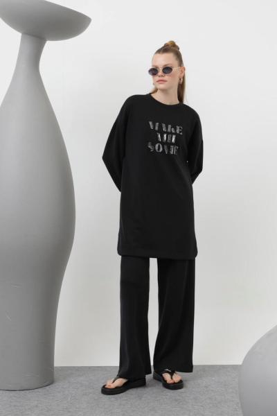 Puanne Pul payet detaylı takım siyah