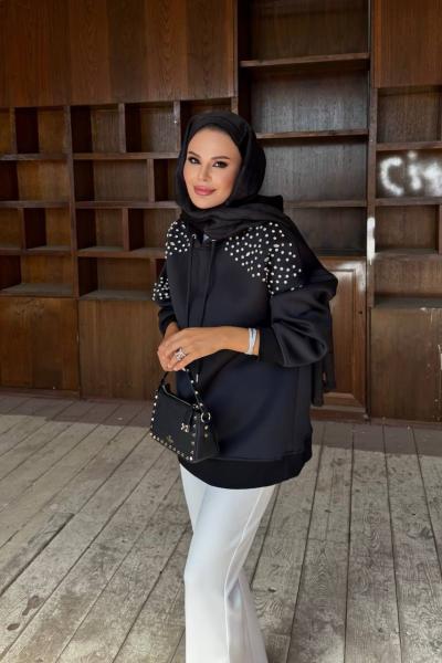 Taş detaylı Scuba Sweat Navy