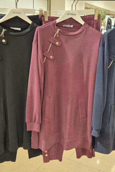 Yaka Fermuar Detaylı Takım Bej