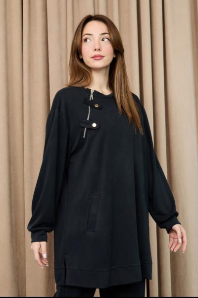 Yaka Fermuar Detaylı Takım Siyah